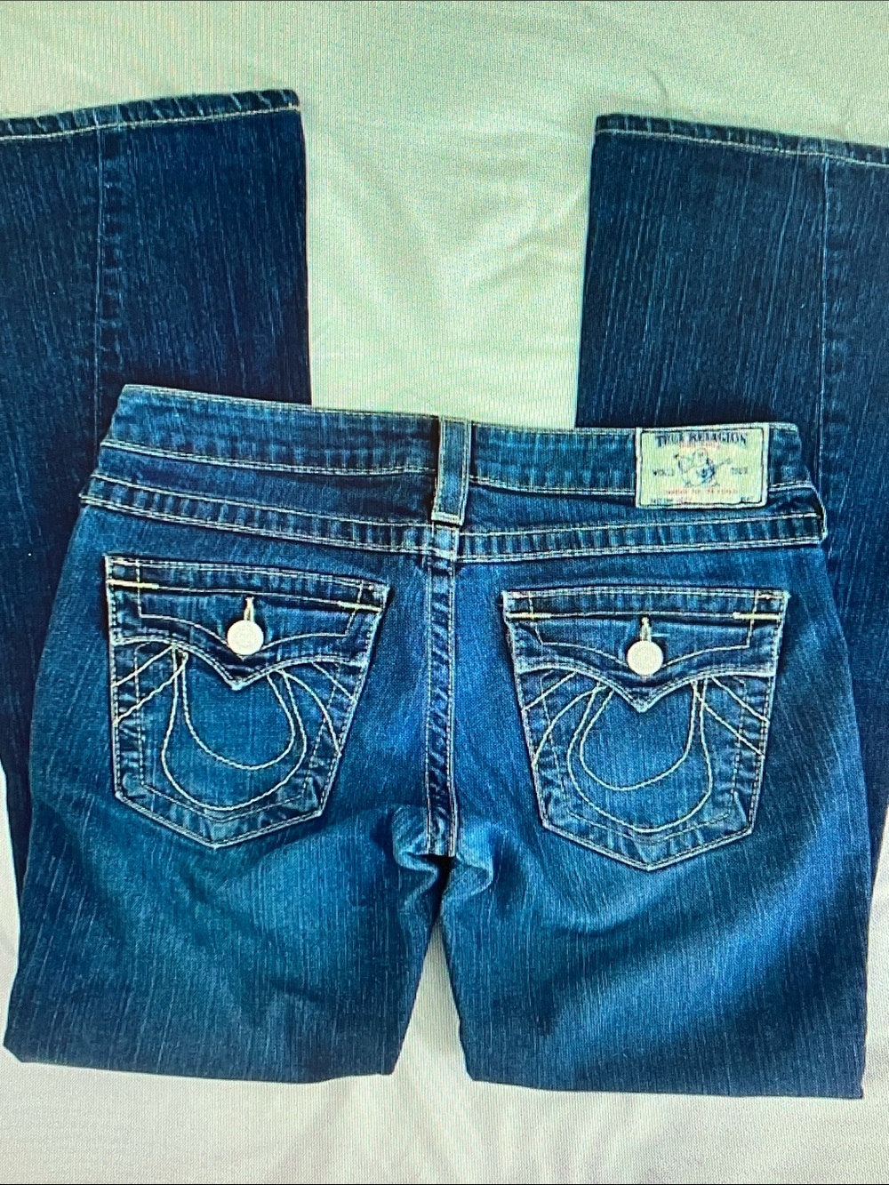 True Religion Dark Blue Embroidered Bootcut Jeans